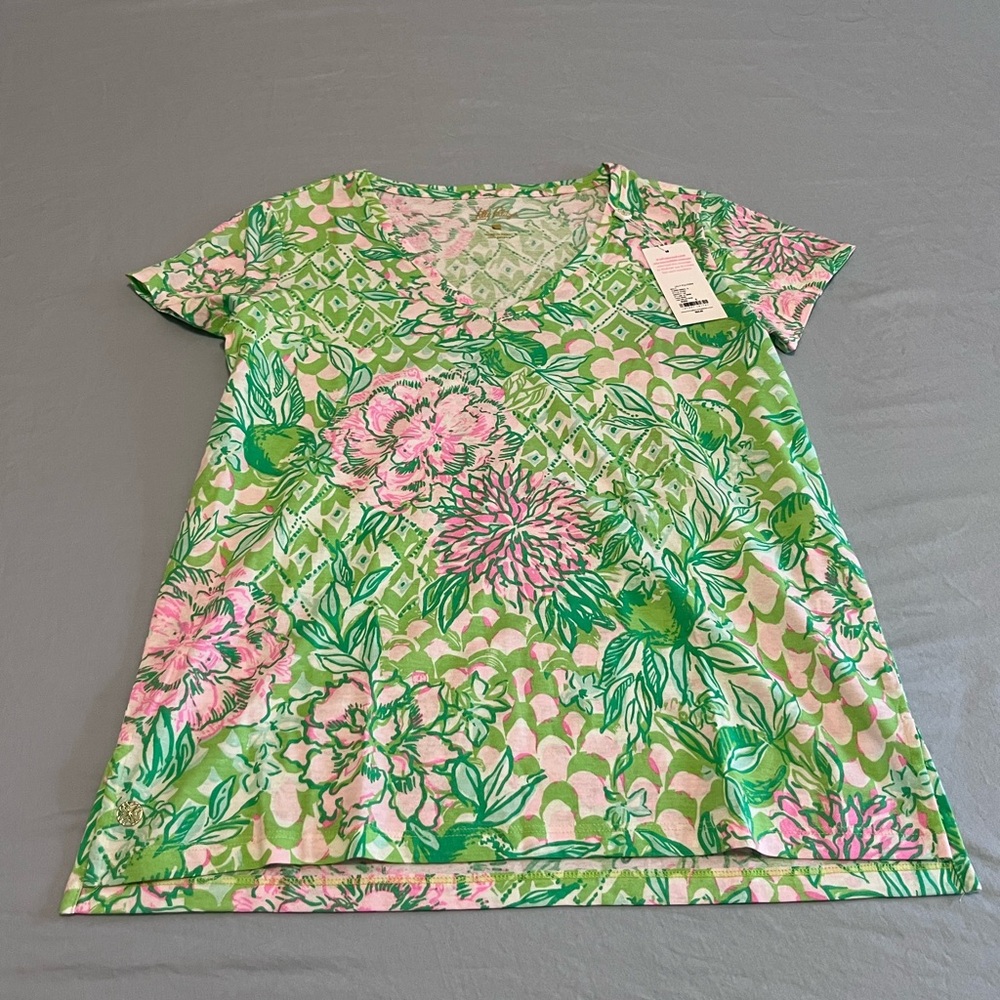 Lilly Pulitzer Vibrant Pink and Green V-Neck Top